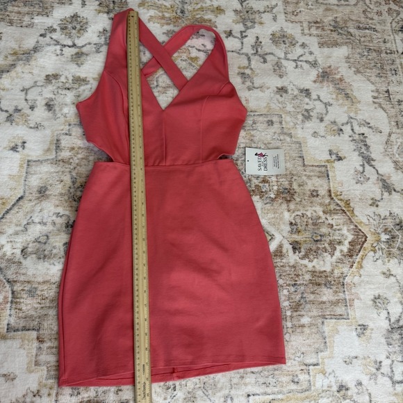 Blue Blush Size M Pink Bodycon V Neck Knit Cutout Back Mini Dress - Picture 10 of 11